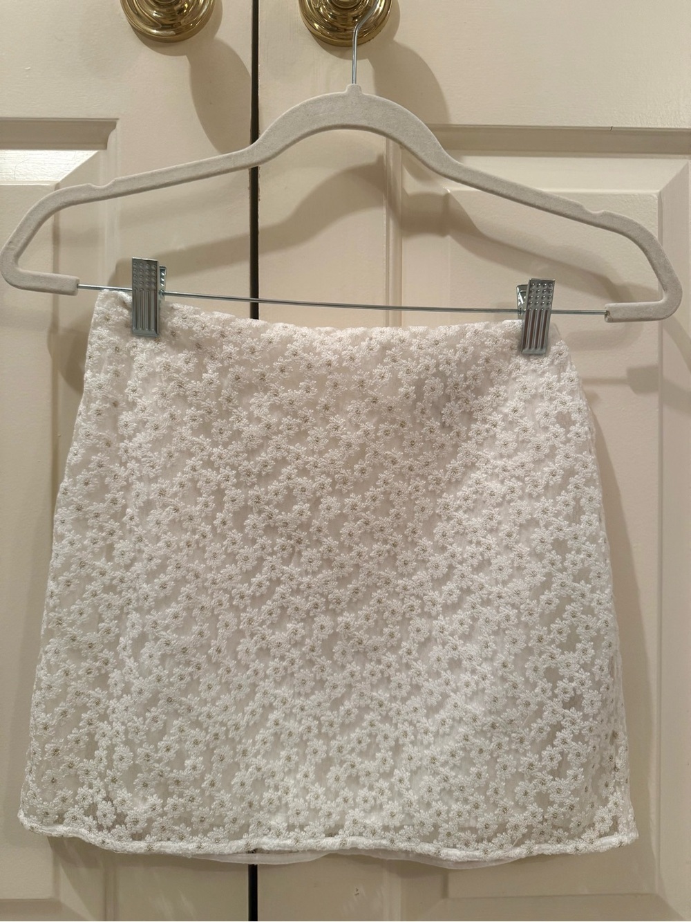 Reformation White Floral Lace Mini Skirt